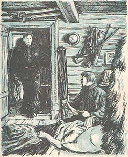 Врач заходит в избу к пациенту