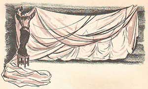 Доктро развешивает парашют на стене