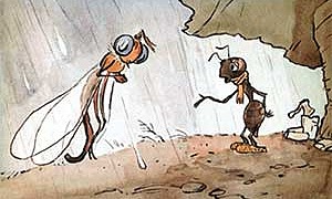 Стрекоза и муравьи - басня Льва Толстого