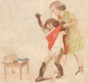 Мама готовит девочку в мытью