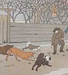Прохожие и собаки иллюстрация