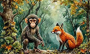 Лисица и обезьяна (Басня Толстого Л. Н.), картинка