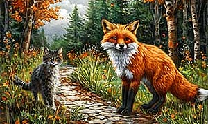 Кошка и лисица (Сказка Толстого Л.Н.), картинка