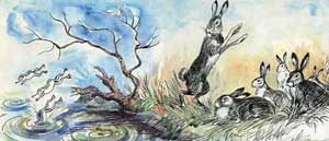 Зайцы и лягушки (Сказка Толстого Л.Н.), картинка